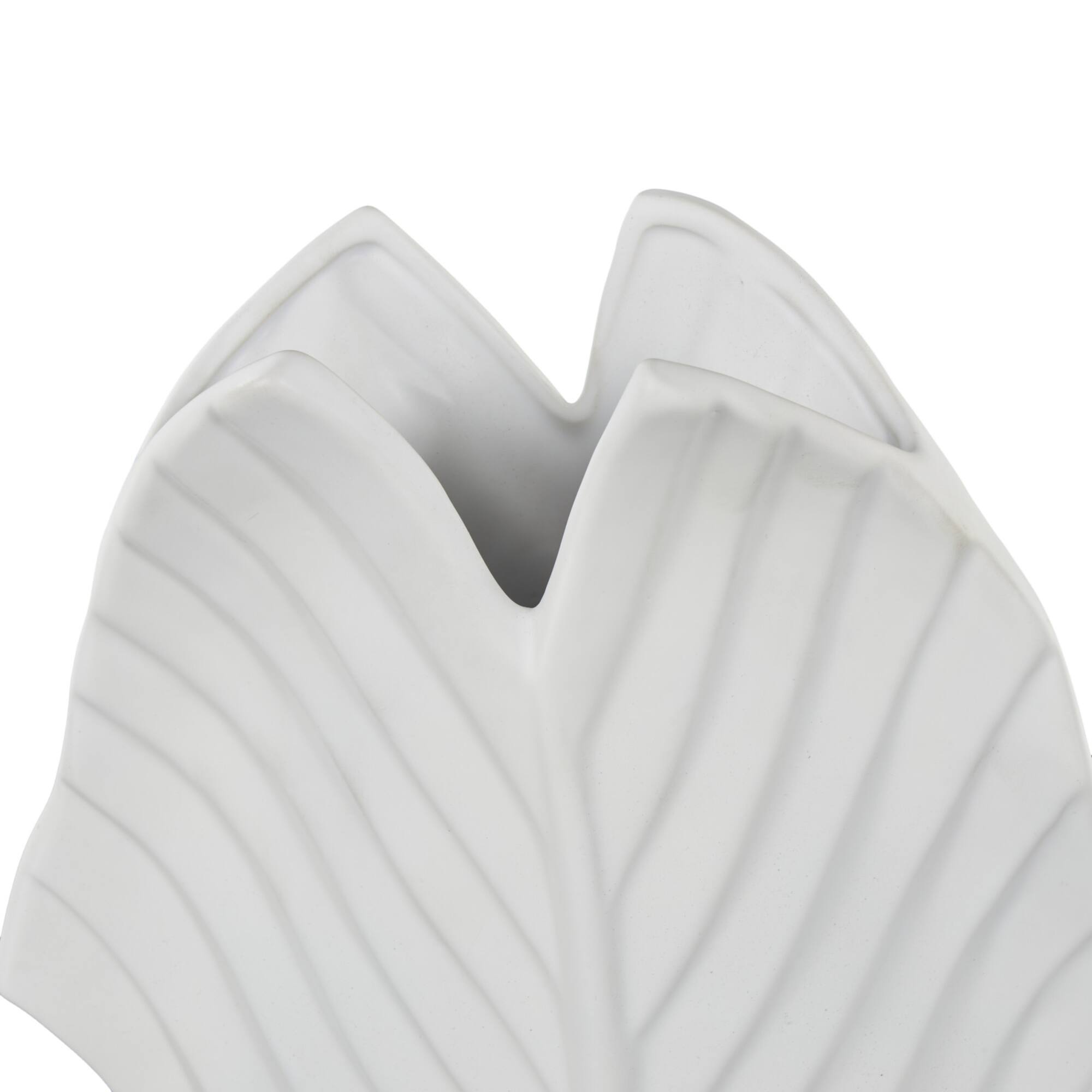 17" White Palm Tree Curved Leaf Decorative Ceramic Vase